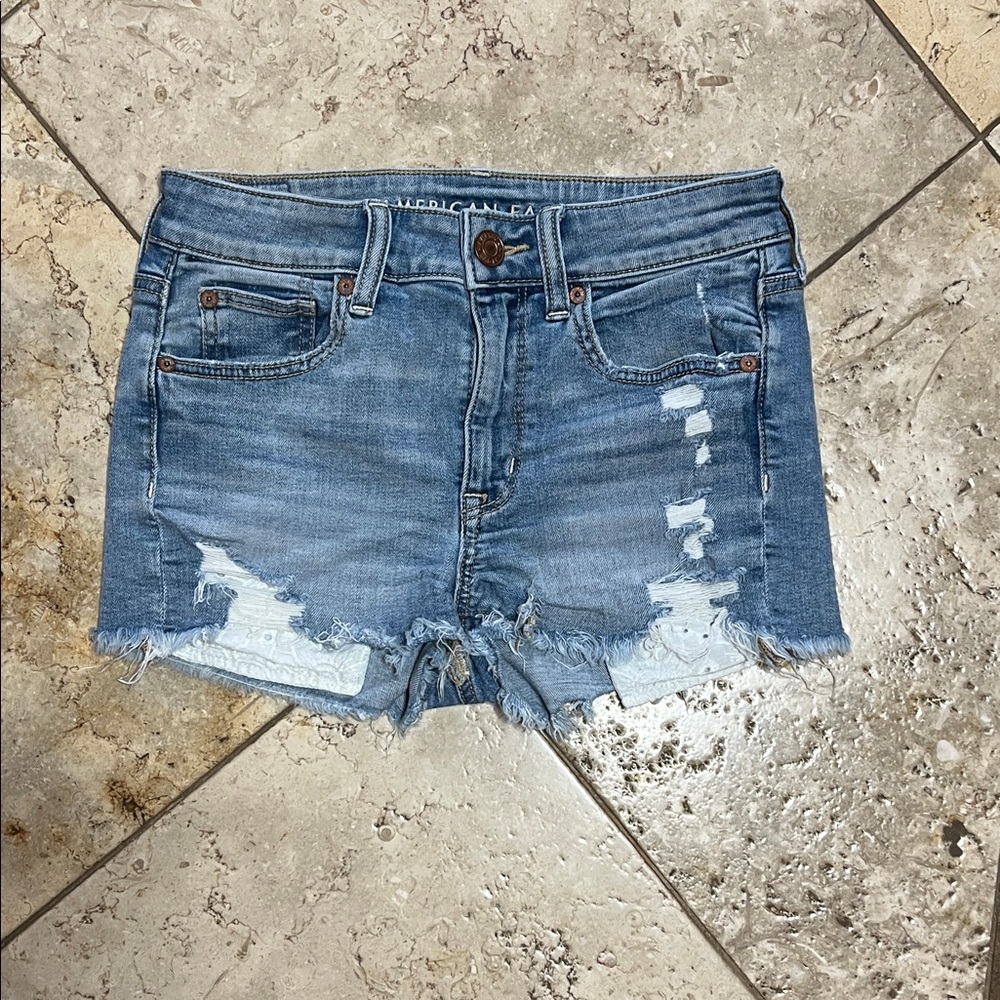 American Eagle Outfitters Light Blue Distressed Cutoff Jean Shorts